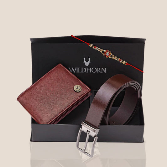 ARAVAN Rakhi Gift Hamper for Men I Rakhi , Wallet & Belt Combo