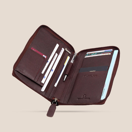 ETHAN RFID Protected Maroon Leather Passport Holder for Men & Women