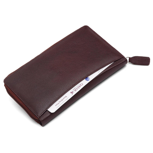 ETHAN RFID Protected Maroon Leather Passport Holder for Men & Women