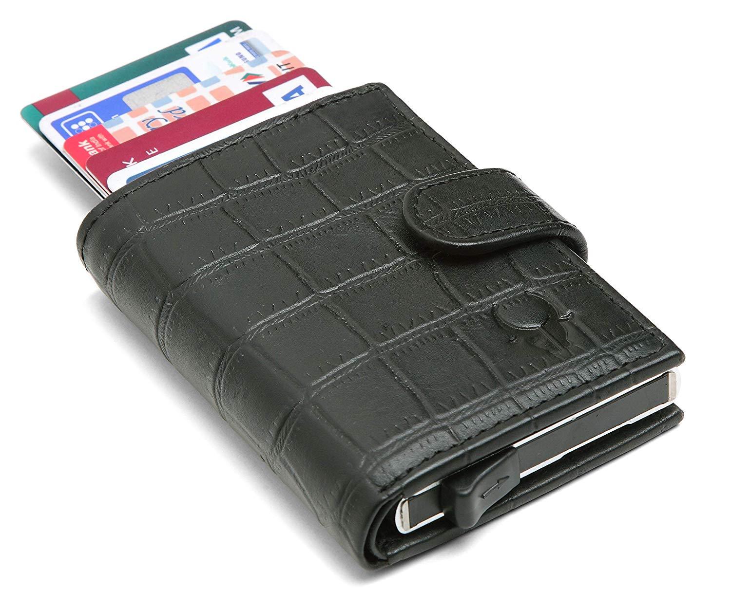 WildHorn® RFID Protected Unisex Genuine Leather Card Holder (Black Croco) - WILDHORN