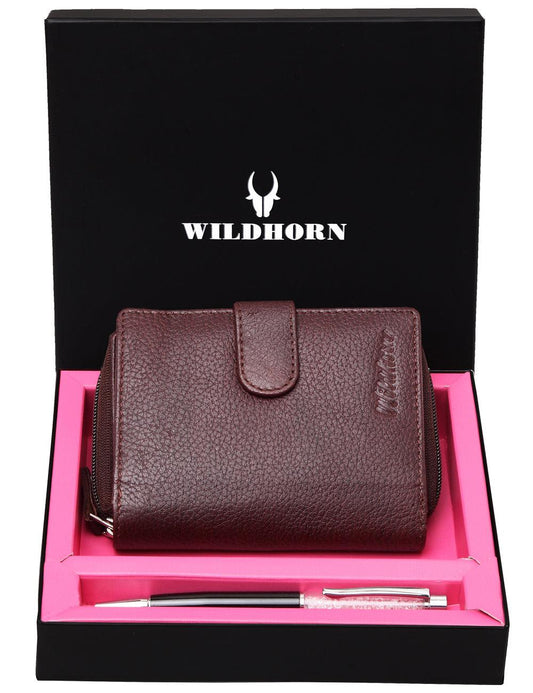 WildHorn®Women's Leather Wallet and Pen Combo Set - WILDHORN