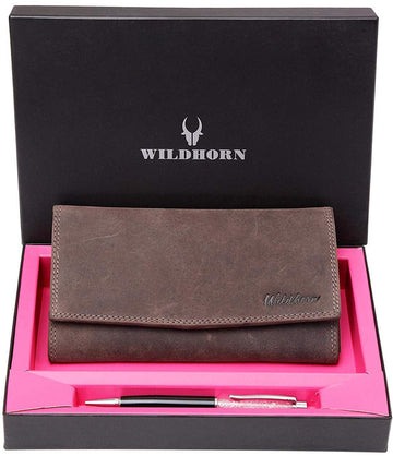 WildHorn®Women's Leather Wallet and Pen Combo Set - WILDHORN