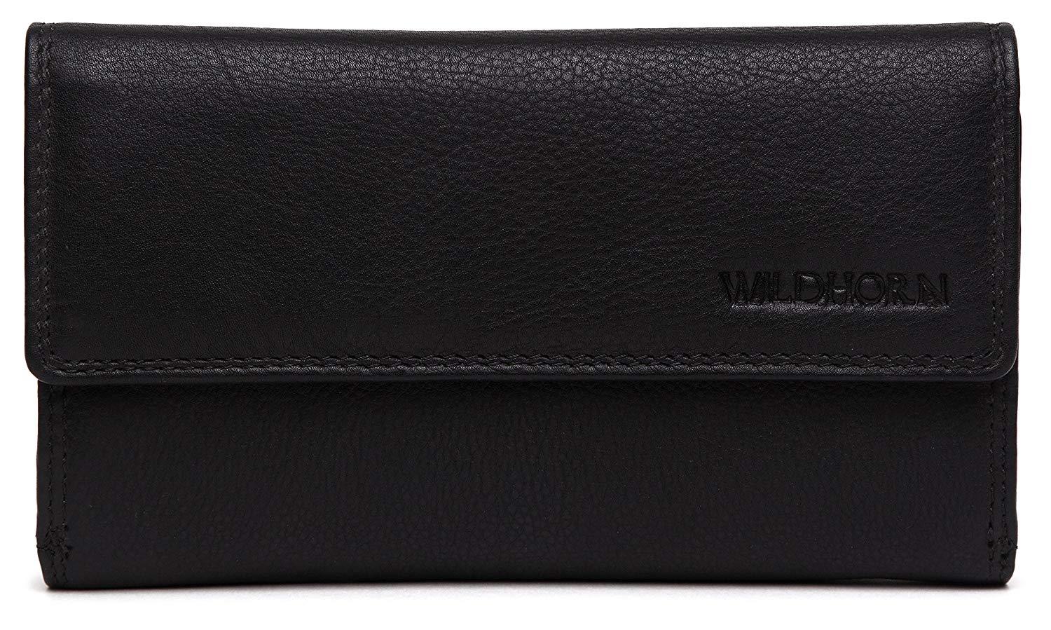 WildHorn® Black Genuine Leather Wallets for Women - WILDHORN