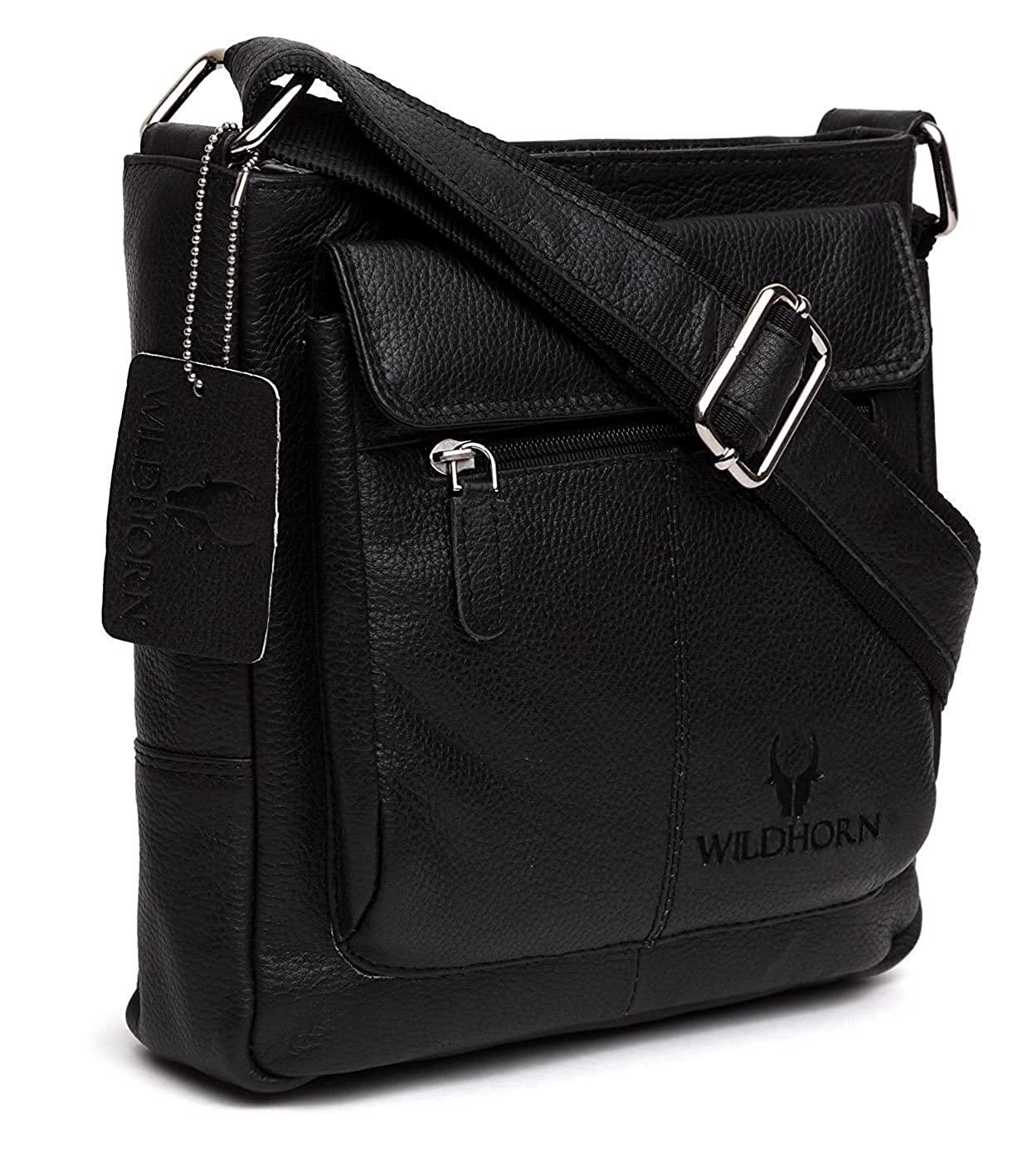 WILDHORN Leather Sling Messenger Bag for Men. DIMENTION : L-8 inch W-3 inch H-9 inch - WILDHORN