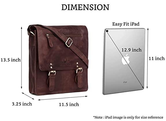 WILDHORN® Original Leather 11.5 inch Messenger Bag for Men I Multipurpose Bag I Office Bag I Travel Bag with Adjustable Strap DIMENTION : L-11.5 inch W-3 inch H-13.5 inch - WILDHORN