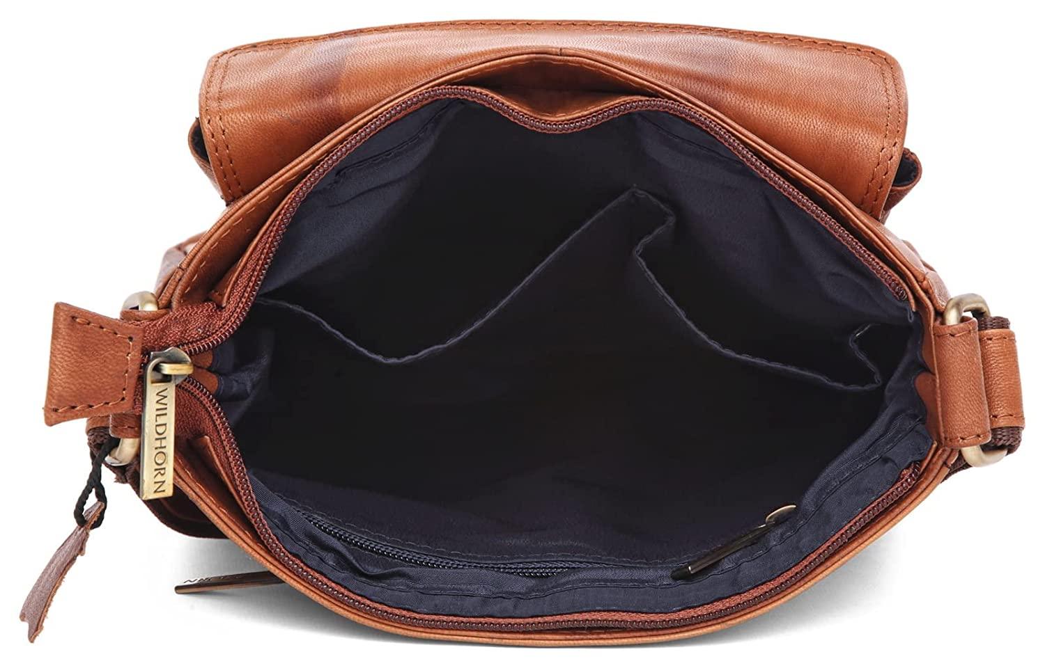 WILDHORN Leather Sling Messenger Bag for Men. DIMENTION : L-8 inch W-3 inch H-9 inch - WILDHORN