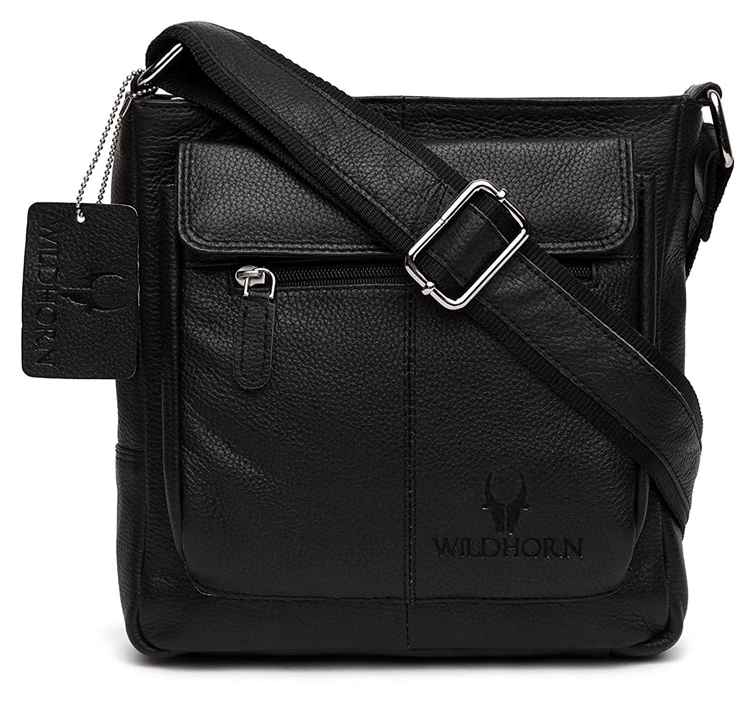 WILDHORN Leather Sling Messenger Bag for Men. DIMENTION : L-8 inch W-3 inch H-9 inch - WILDHORN