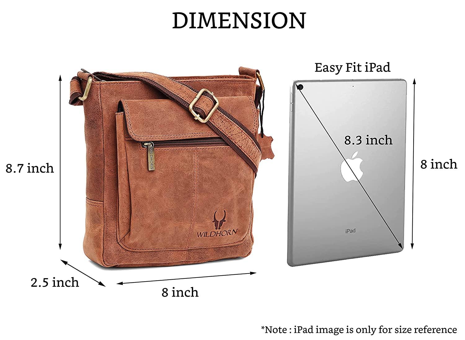 WILDHORN Leather Sling Messenger Bag for Men. DIMENTION : L-8 inch W-3 inch H-9 inch - WILDHORN