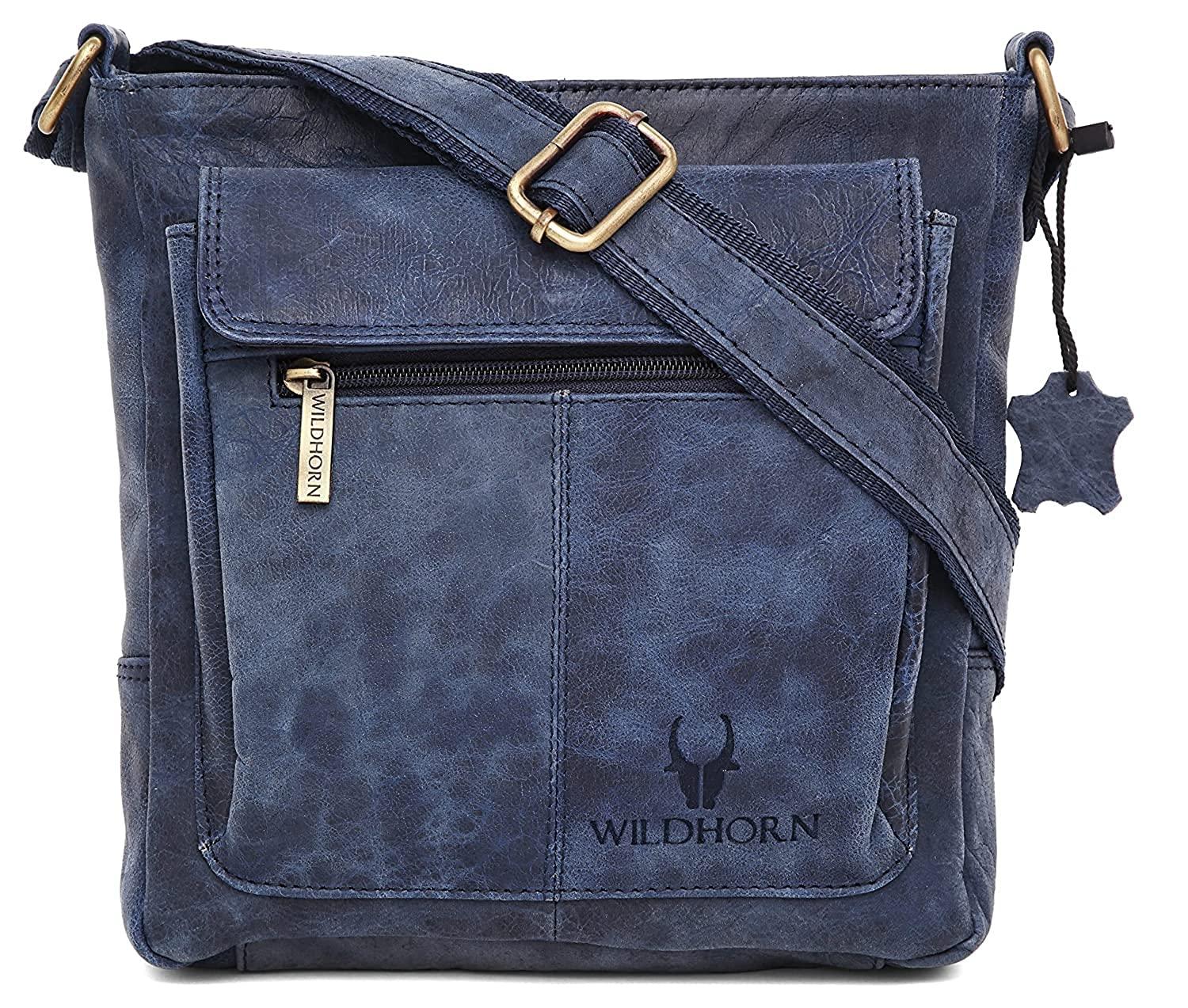 WILDHORN Leather Sling Messenger Bag for Men. DIMENTION : L-8 inch W-3 inch H-9 inch - WILDHORN