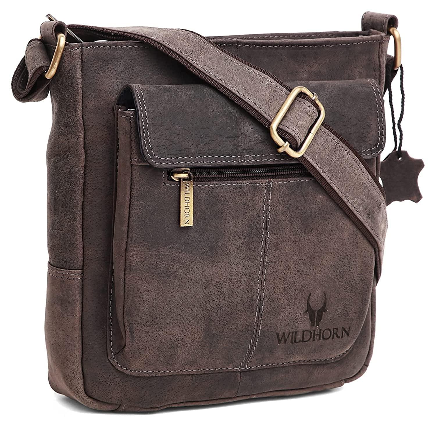 WILDHORN Leather Sling Messenger Bag for Men. DIMENTION : L-8 inch W-3 inch H-9 inch - WILDHORN