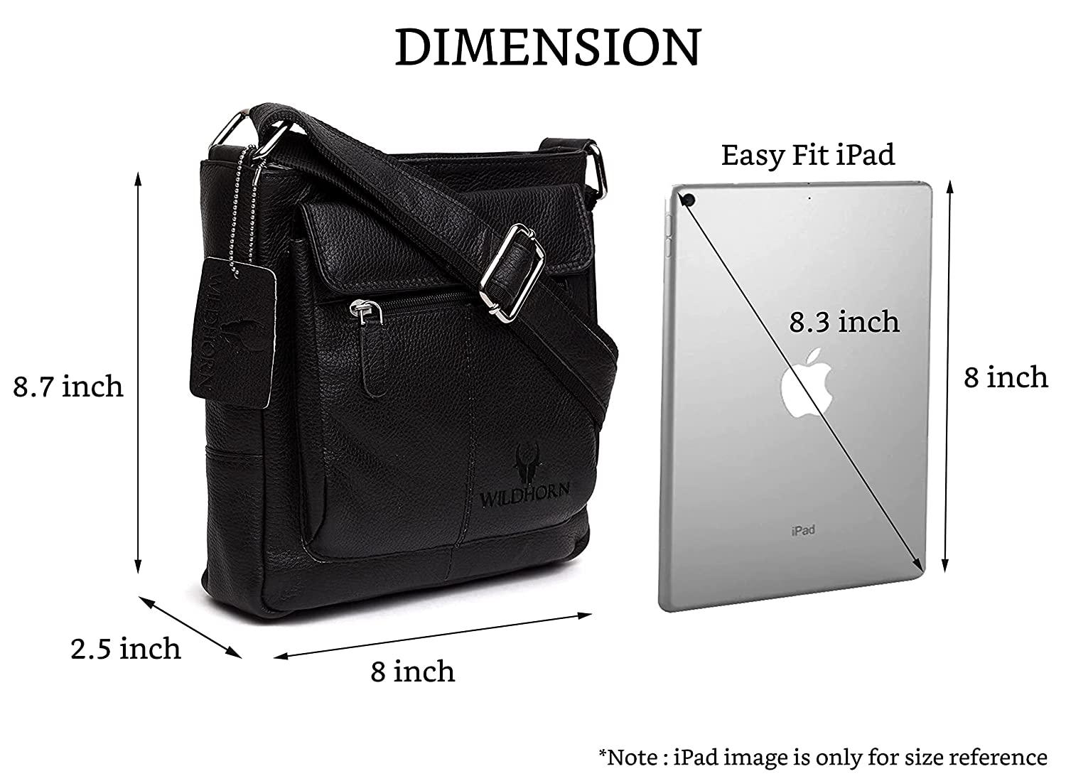 WILDHORN Leather Sling Messenger Bag for Men. DIMENTION : L-8 inch W-3 inch H-9 inch - WILDHORN