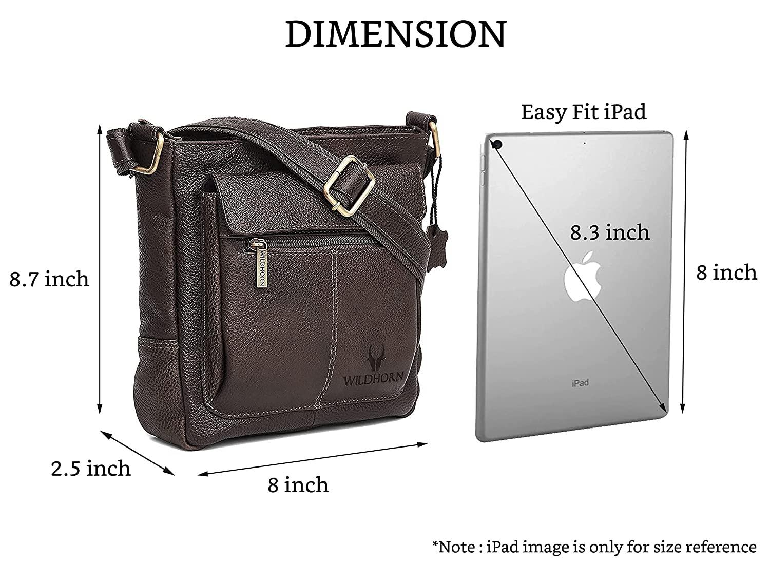 WILDHORN Leather Sling Messenger Bag for Men. DIMENTION : L-8 inch W-3 inch H-9 inch - WILDHORN