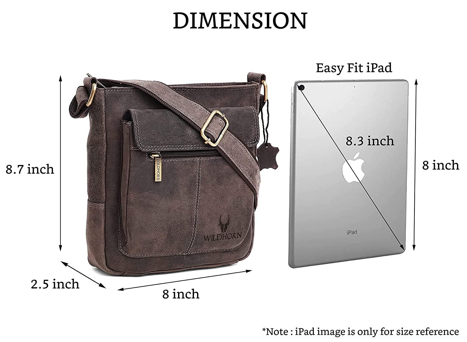 WILDHORN Leather Sling Messenger Bag for Men. DIMENTION : L-8 inch W-3 inch H-9 inch - WILDHORN