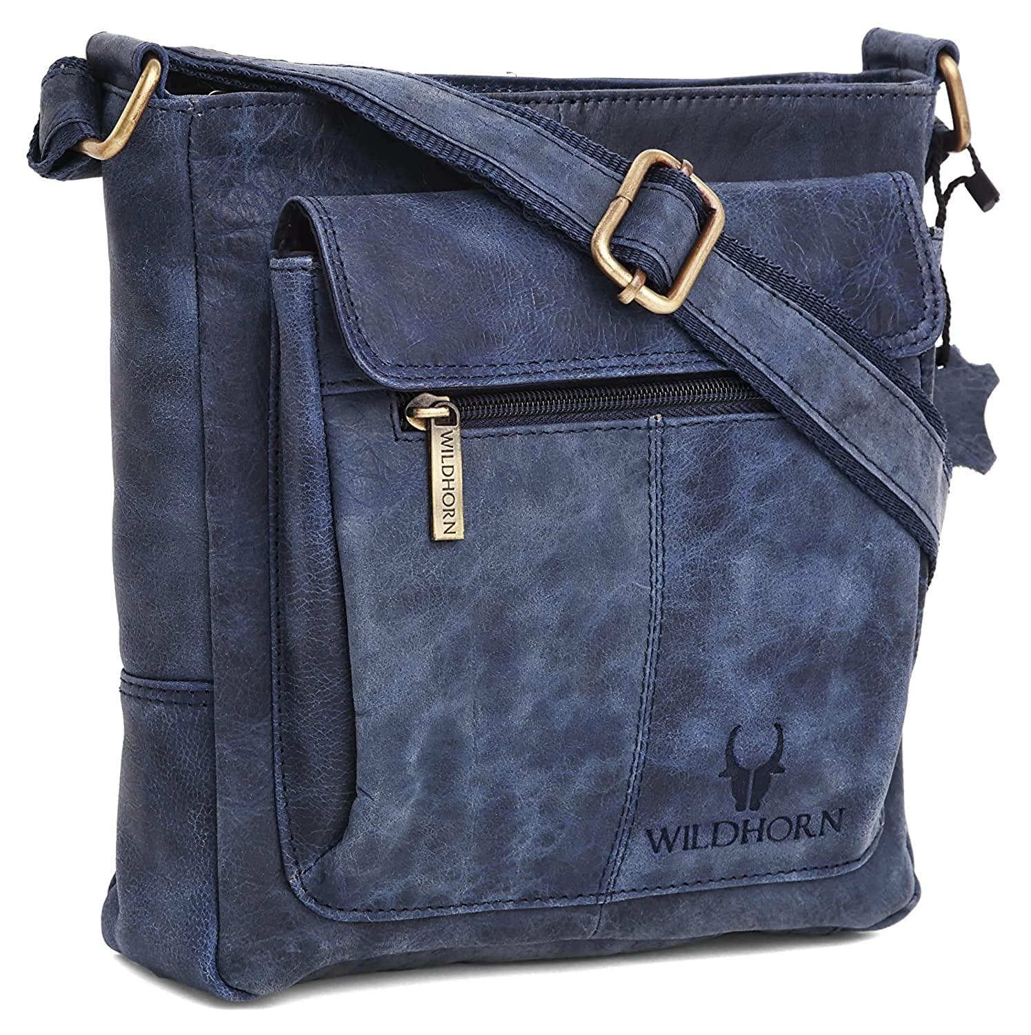 WILDHORN Leather Sling Messenger Bag for Men. DIMENTION : L-8 inch W-3 inch H-9 inch - WILDHORN