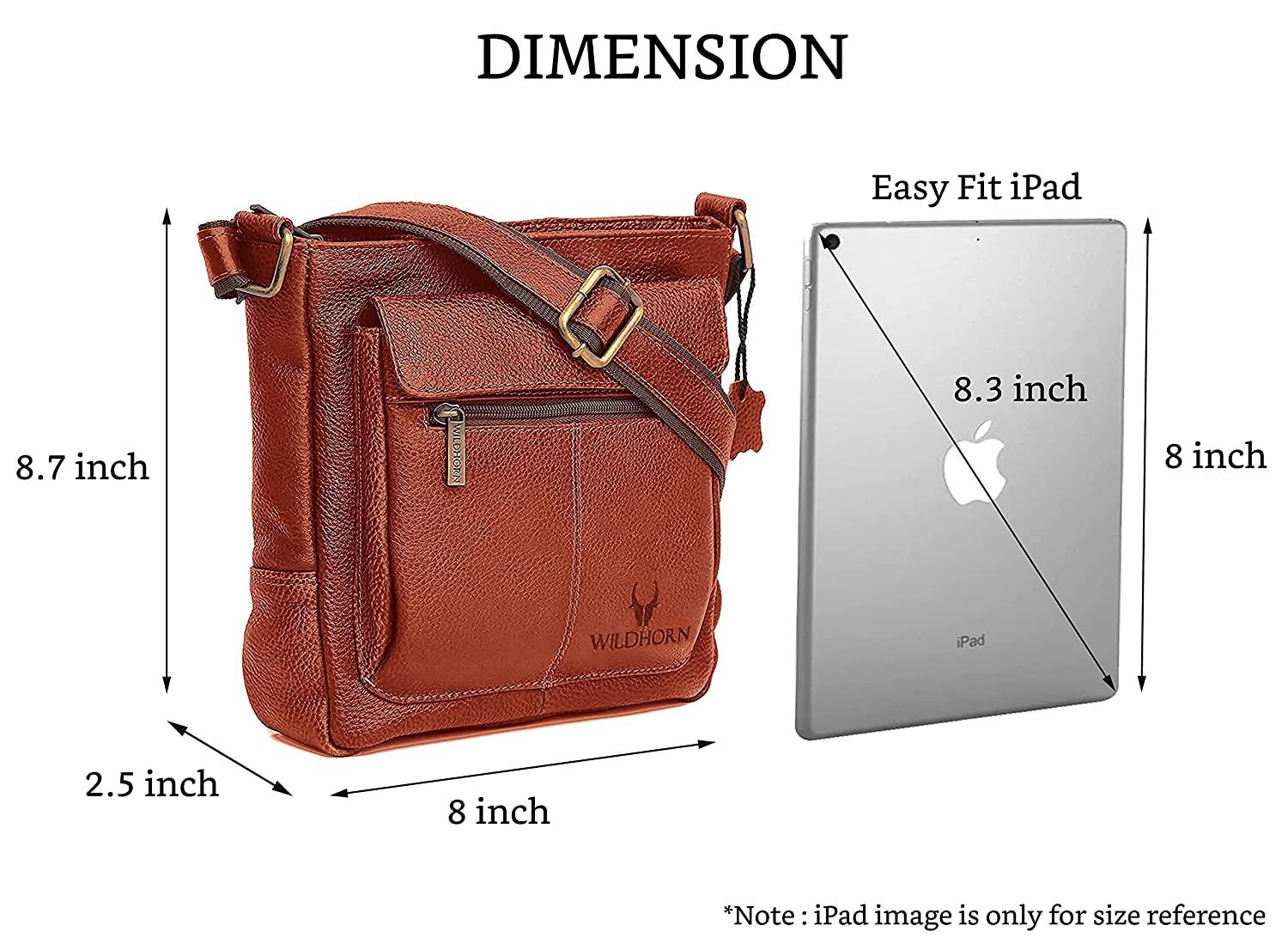 WILDHORN Leather Sling Messenger Bag for Men. DIMENTION : L-8 inch W-3 inch H-9 inch - WILDHORN