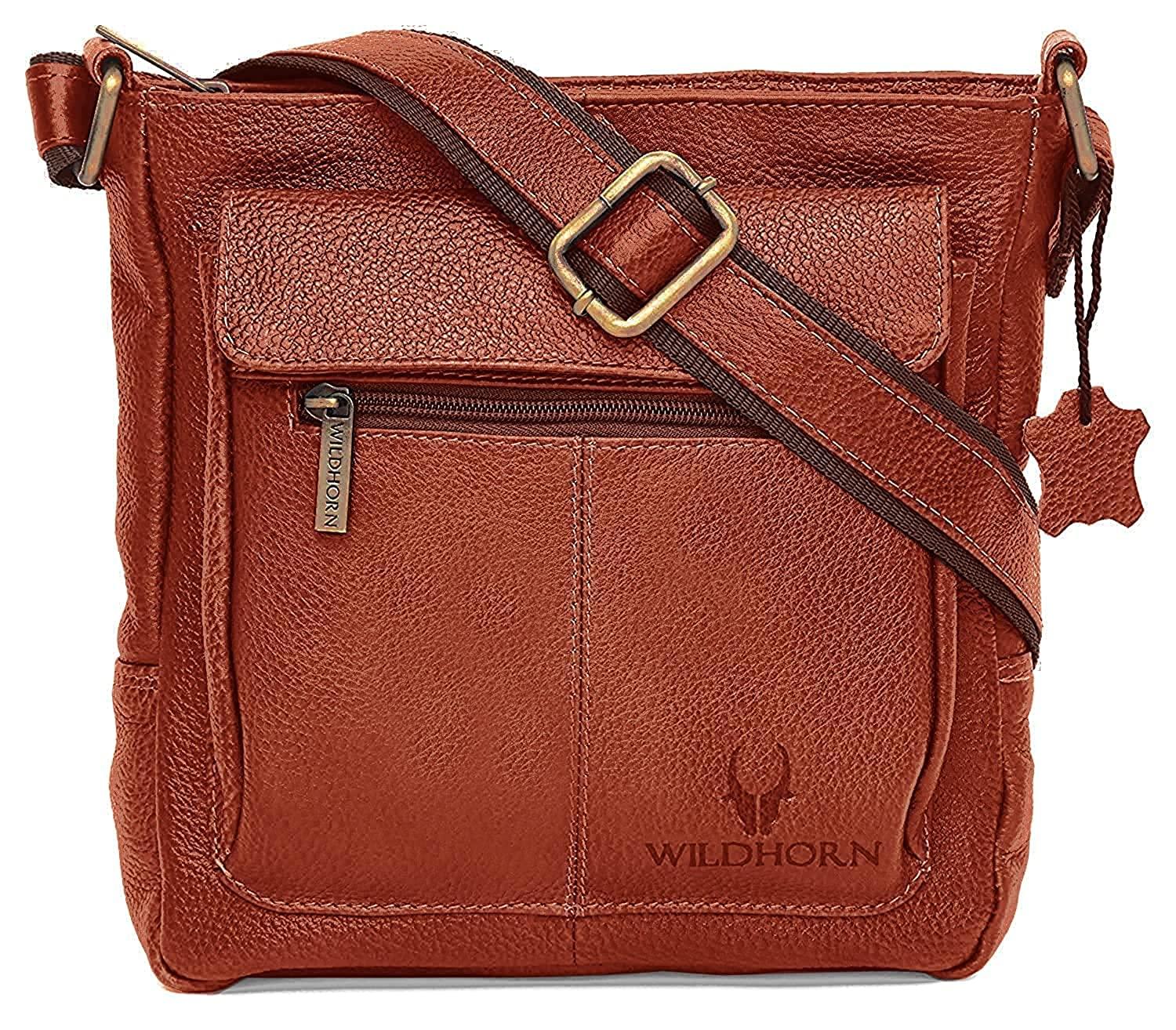 WILDHORN Leather Sling Messenger Bag for Men. DIMENTION : L-8 inch W-3 inch H-9 inch - WILDHORN