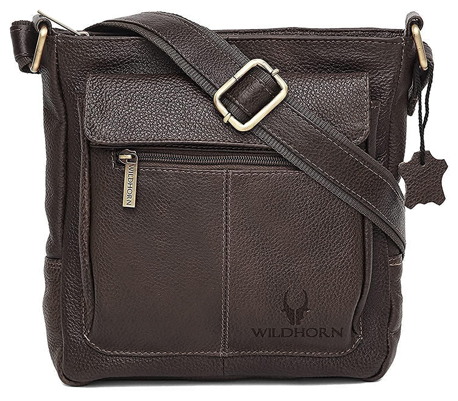 WILDHORN Leather Sling Messenger Bag for Men. DIMENTION : L-8 inch W-3 inch H-9 inch - WILDHORN