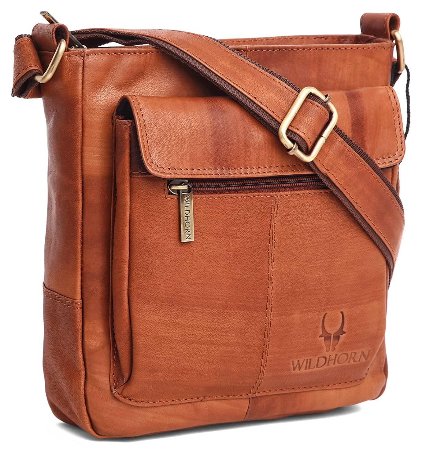 WILDHORN Leather Sling Messenger Bag for Men. DIMENTION : L-8 inch W-3 inch H-9 inch - WILDHORN