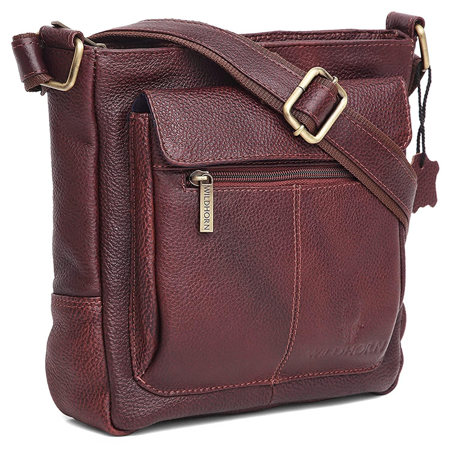 WILDHORN Leather Sling Messenger Bag for Men. DIMENTION : L-8 inch W-3 inch H-9 inch - WILDHORN