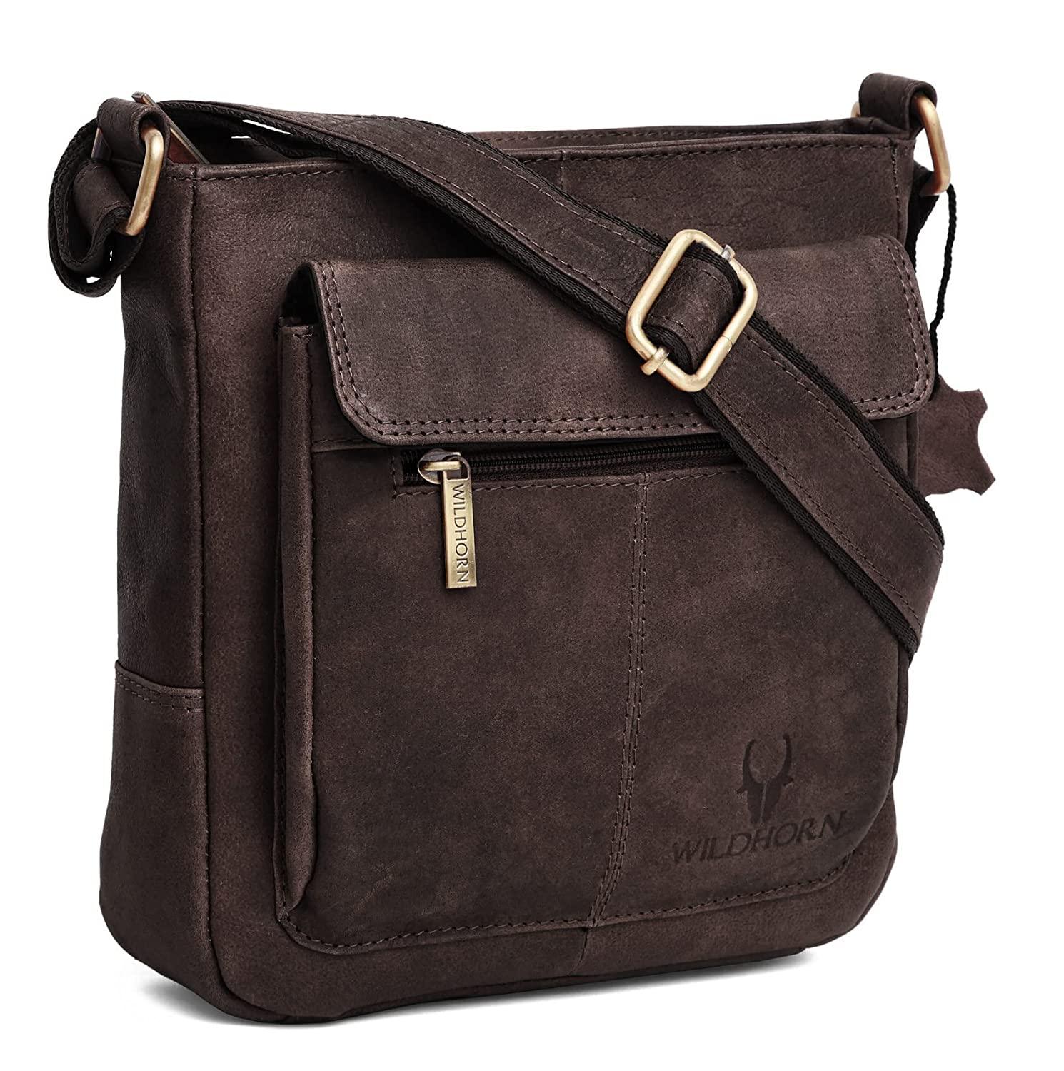 WILDHORN Leather Sling Messenger Bag for Men. DIMENTION : L-8 inch W-3 inch H-9 inch - WILDHORN