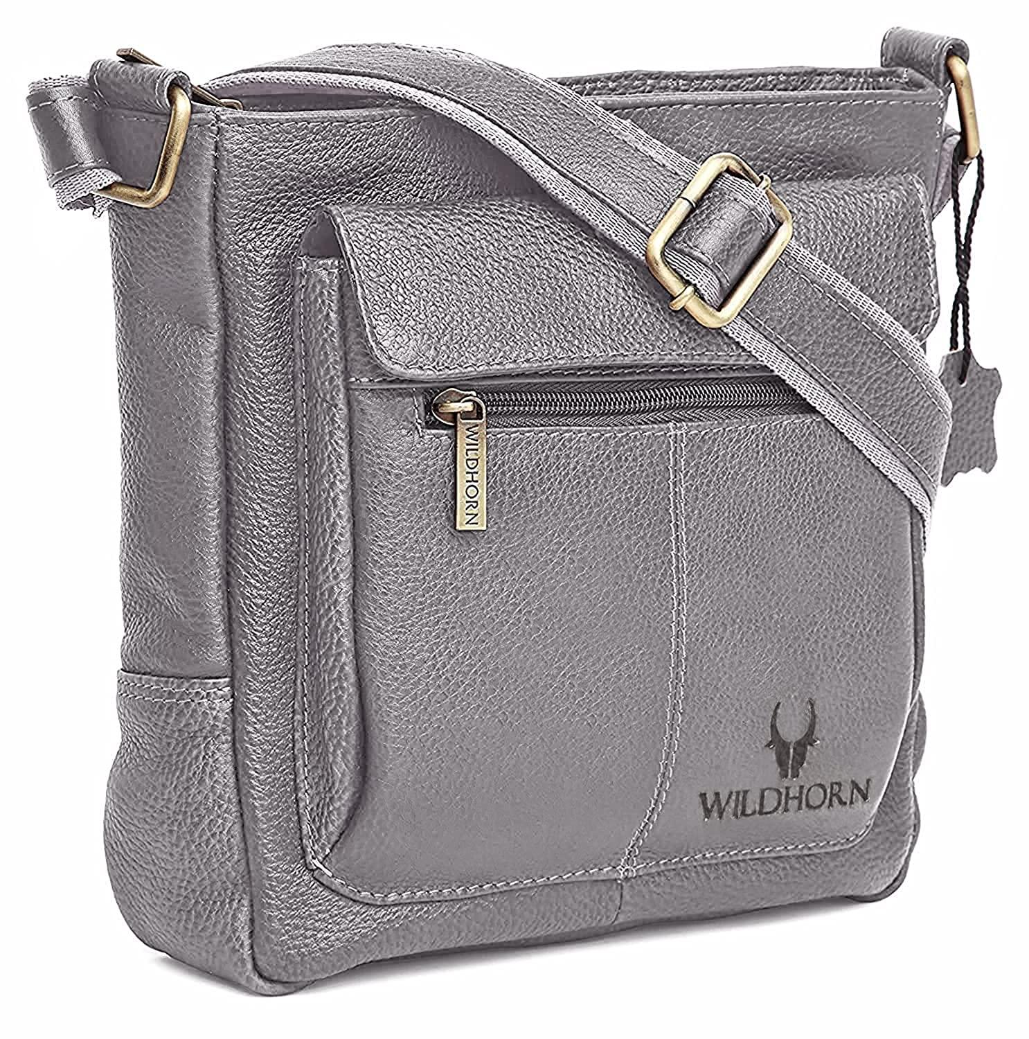 WILDHORN Leather Sling Messenger Bag for Men. DIMENTION : L-8 inch W-3 inch H-9 inch - WILDHORN