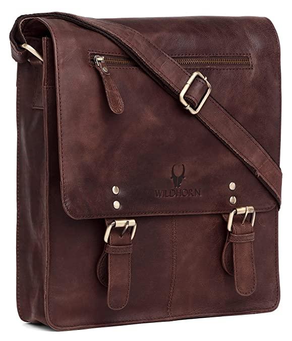 WILDHORN® Original Leather 11.5 inch Messenger Bag for Men I Multipurpose Bag I Office Bag I Travel Bag with Adjustable Strap DIMENTION : L-11.5 inch W-3 inch H-13.5 inch - WILDHORN