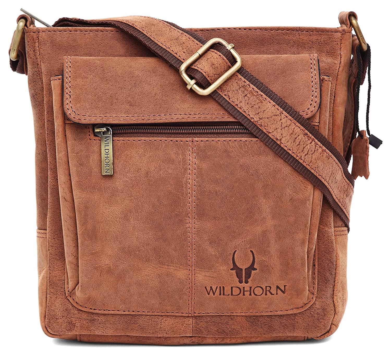 WILDHORN Leather Sling Messenger Bag for Men. DIMENTION : L-8 inch W-3 inch H-9 inch - WILDHORN