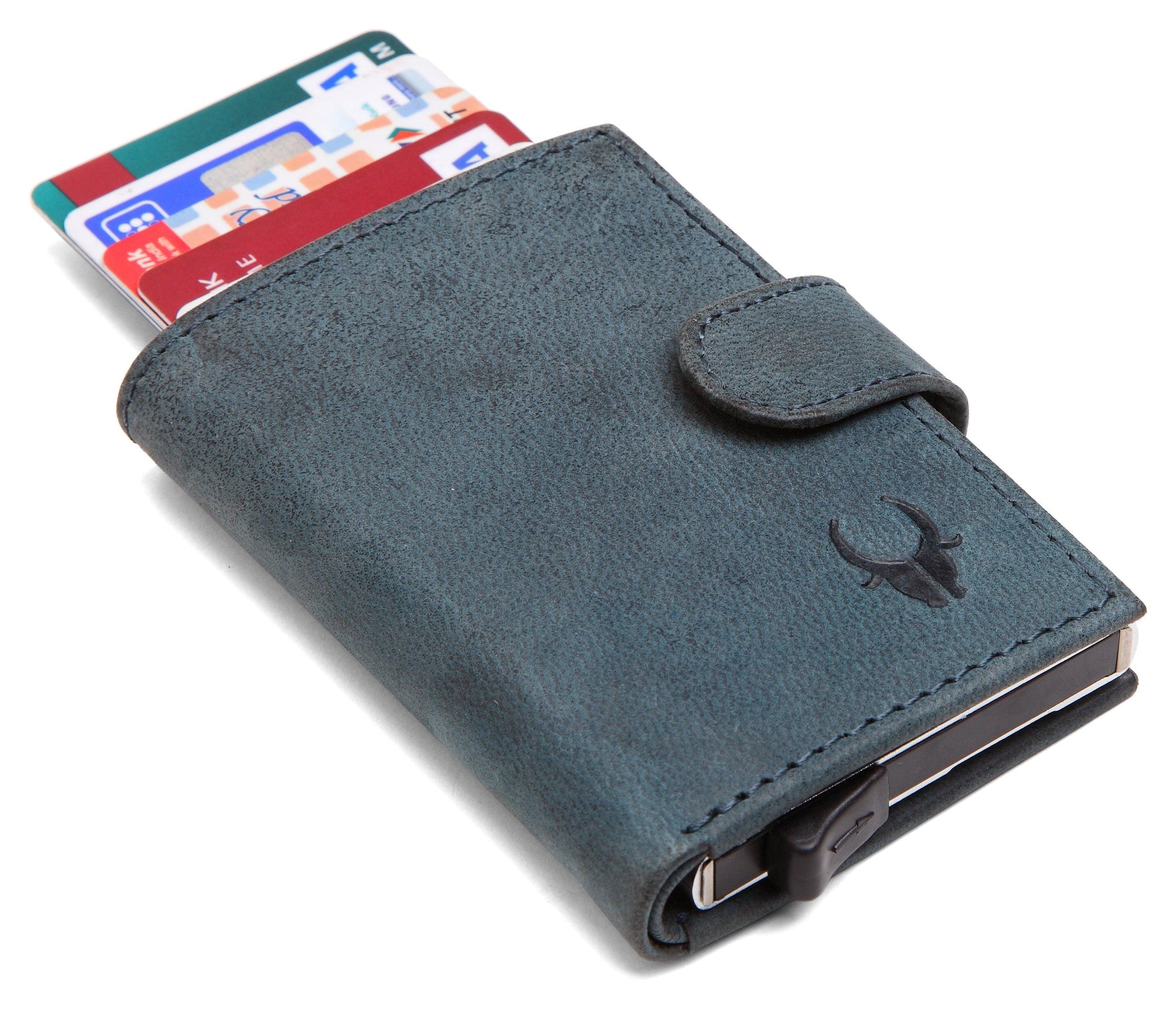 WildHorn® RFID Protected Unisex Genuine Leather Card Holder (Blue Hunter) - WILDHORN