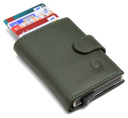 WildHorn® RFID Protected Unisex Genuine Leather Card Holder (Green) - WILDHORN