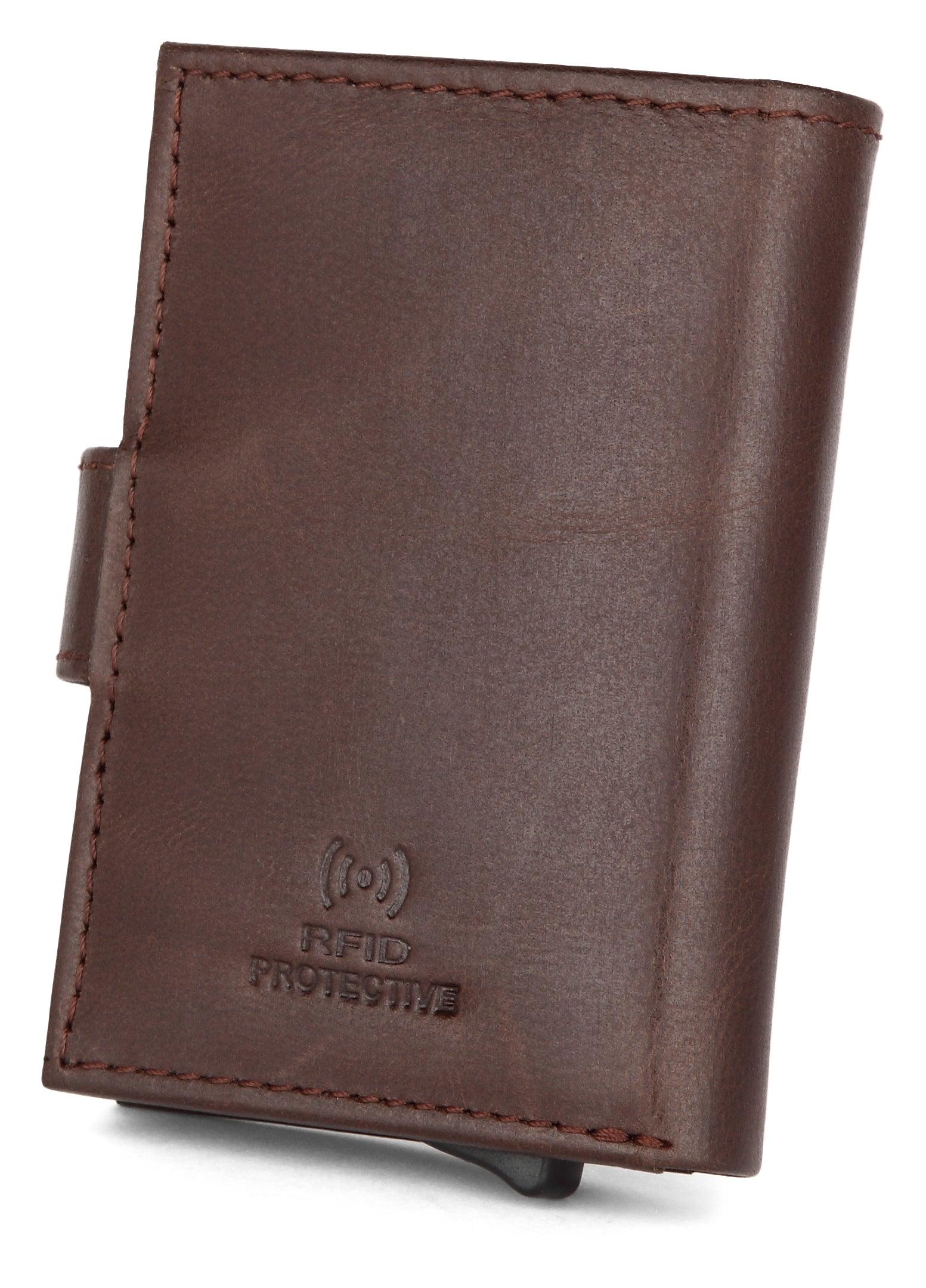 WildHorn® RFID Protected Unisex Genuine Leather Card Holder (Brown Crunch) - WILDHORN