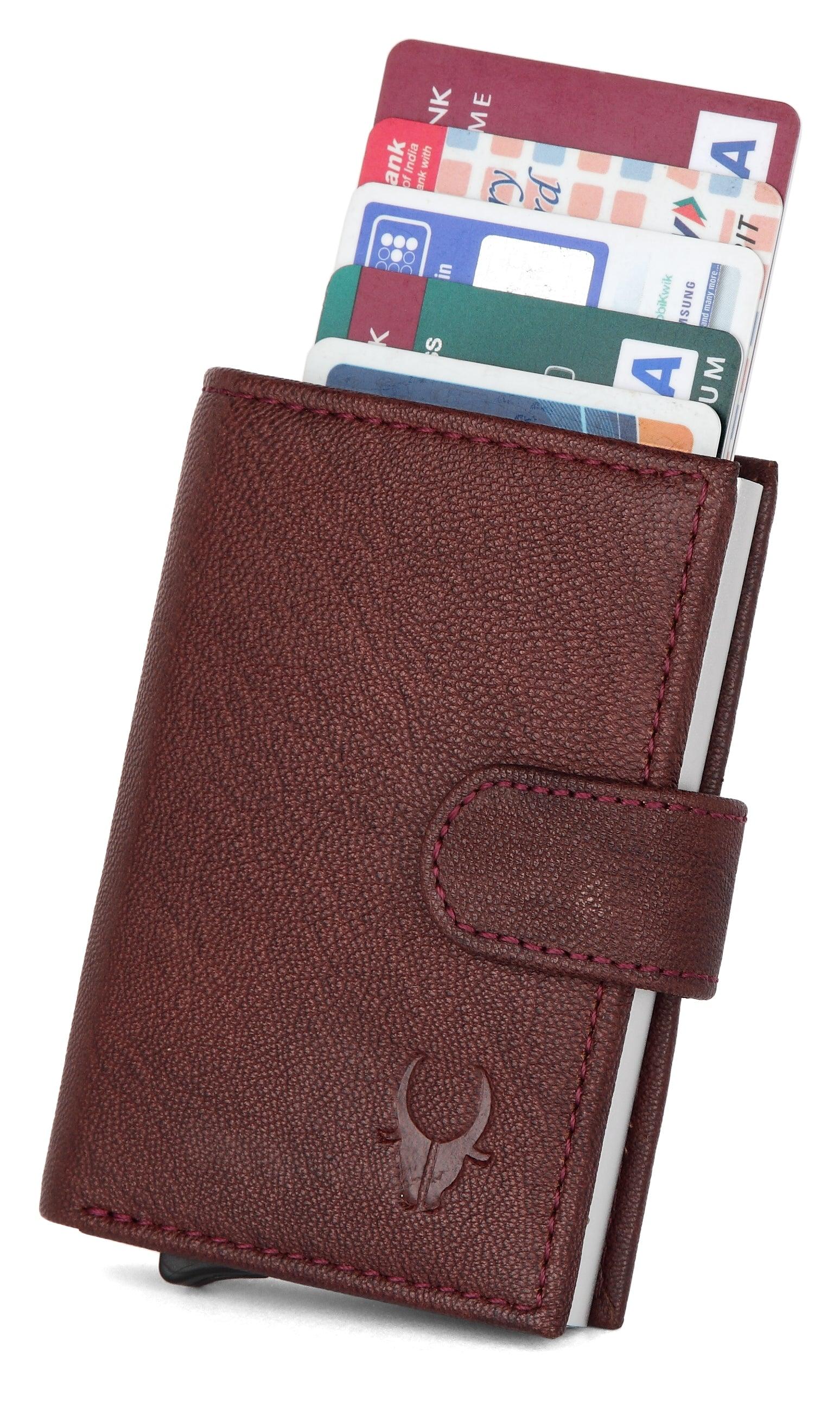 WildHorn® RFID Protected Unisex Genuine Leather Card Holder (Bombay Brown) - WILDHORN