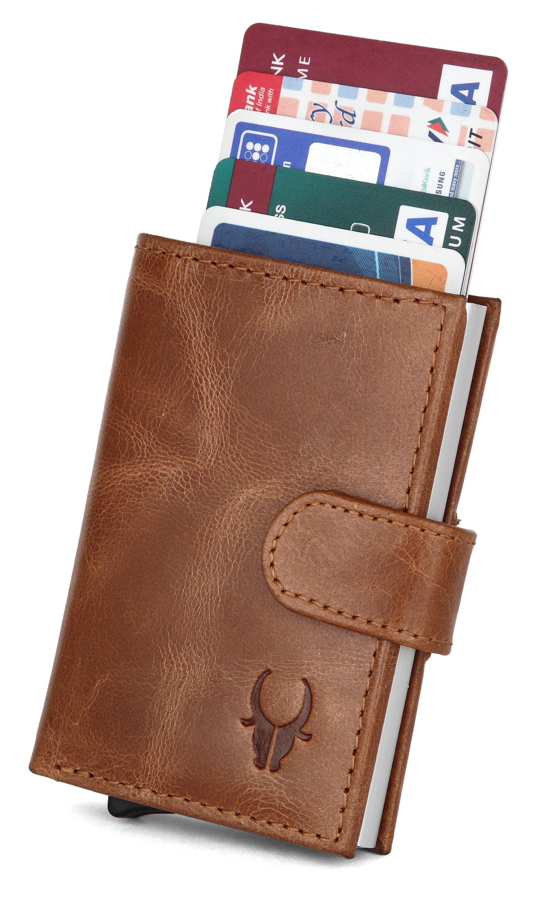 WildHorn® RFID Protected Unisex Genuine Leather Card Holder (TAN Crunch) - WILDHORN