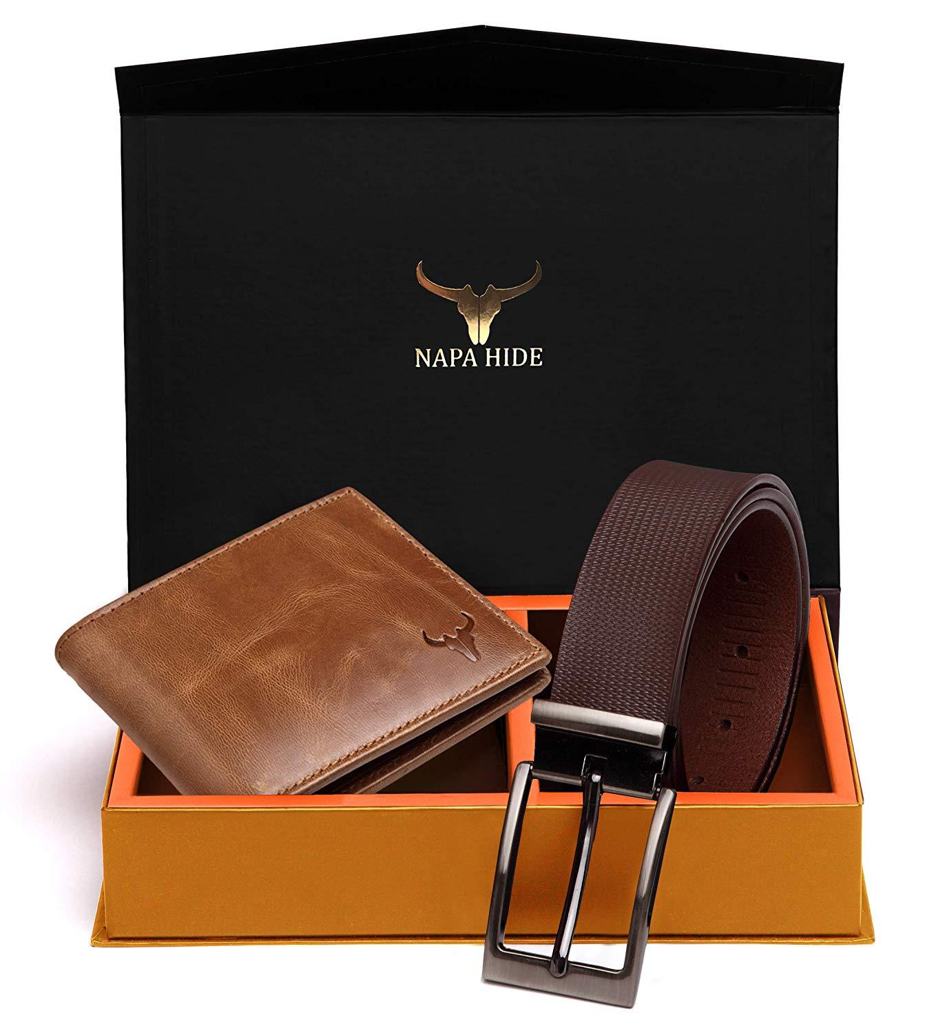 Napa Hide Men's 100% Genuine Leather Wallet & Belt Combo (NPHCOMBO005) - WILDHORN