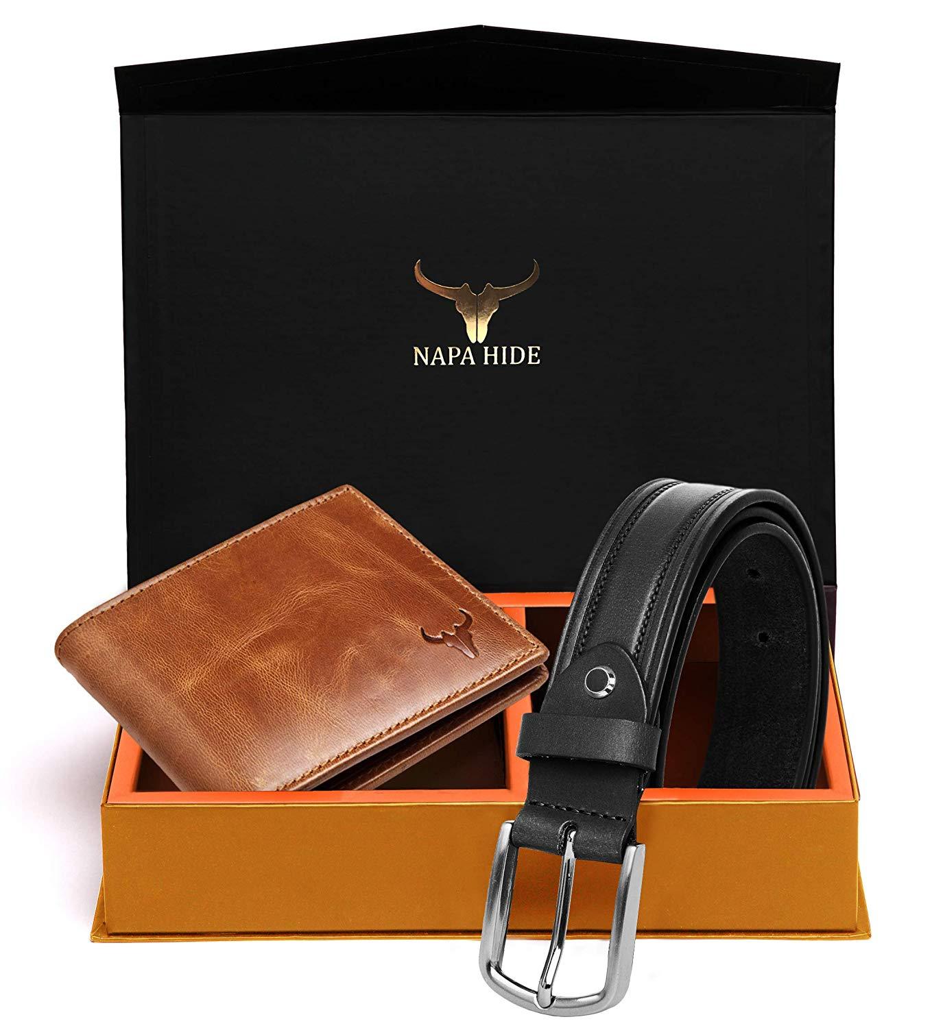 Napa Hide Men's 100% Genuine Leather Wallet & Belt Combo (NPHCOMBO009) - WILDHORN