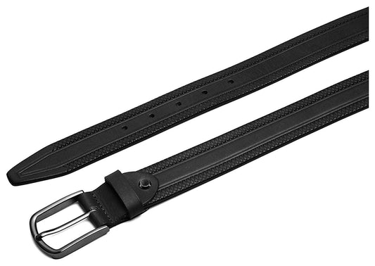 Casual 100% Genuine Leather Mens Leather Belt WHRH523 - BLACK - WILDHORN