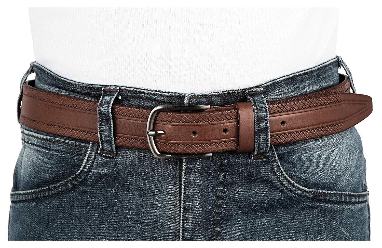 Casual 100% Genuine Leather Mens Leather Belt WHRH523 - BROWN - WILDHORN