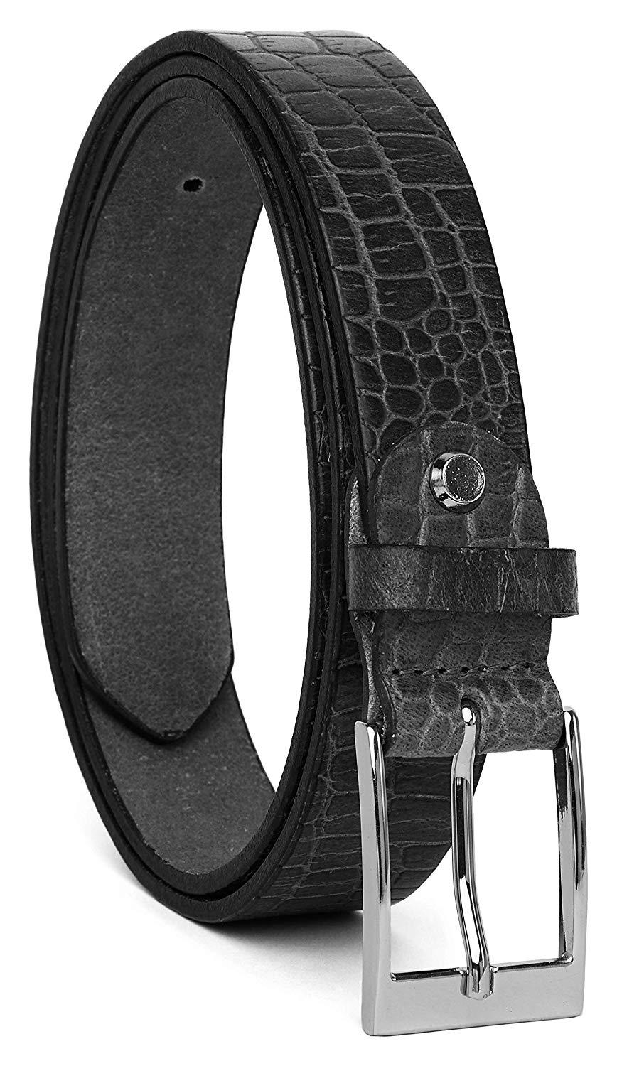 Casual 100% Genuine Leather Mens Leather Belt WHRH528 - BLACK - WILDHORN