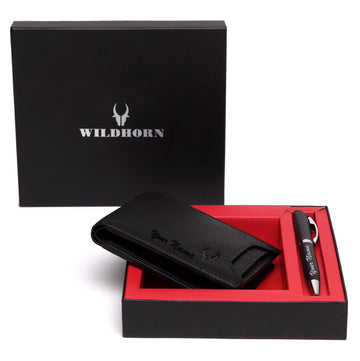 WildHorn® RFID Protected Custom Engraved Personalized High Quality Mens Leather Gift Combo - WILDHORN