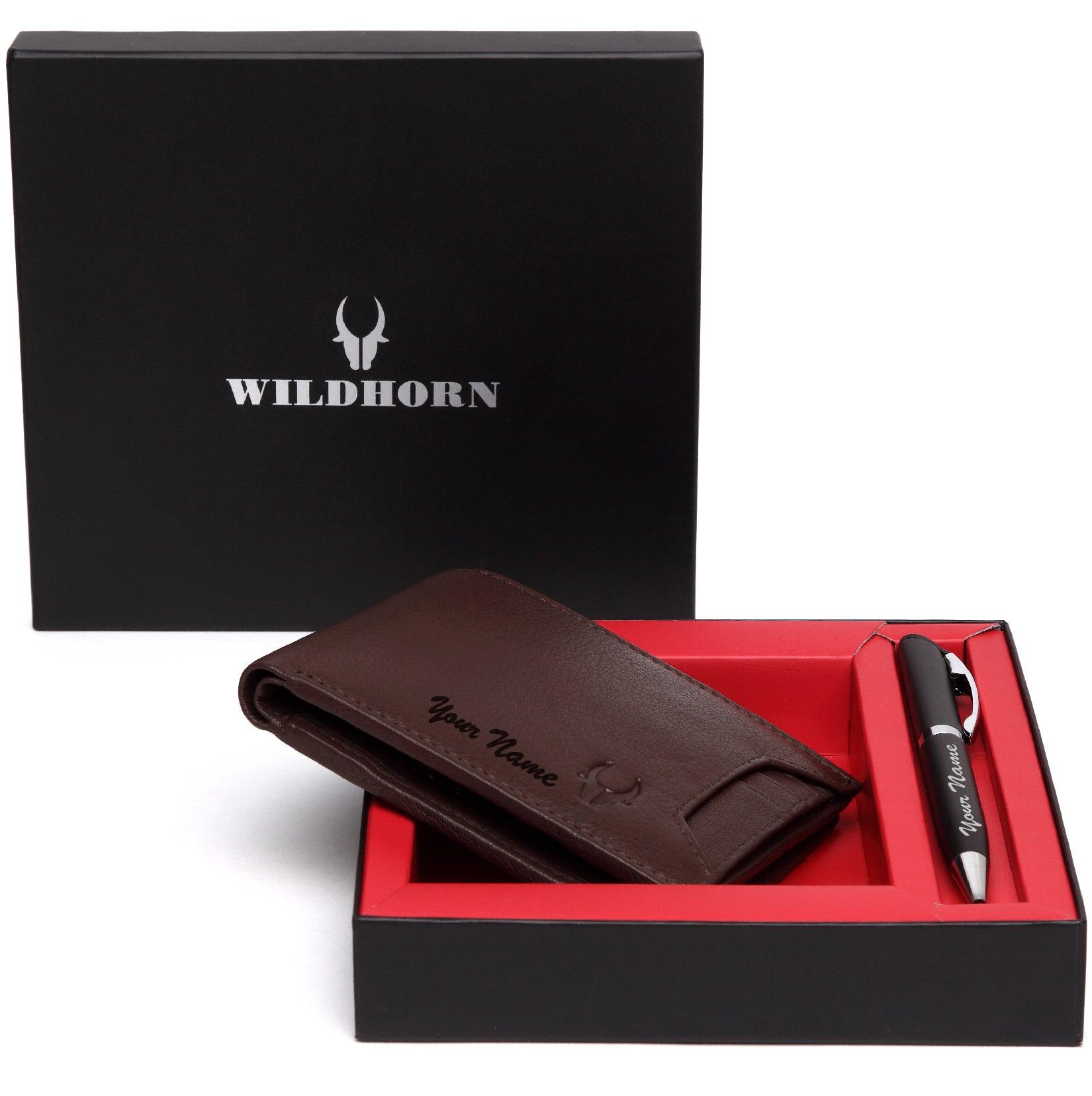 WildHorn® RFID Protected Custom Engraved Personalized High Quality Mens Leather Gift Combo - WILDHORN