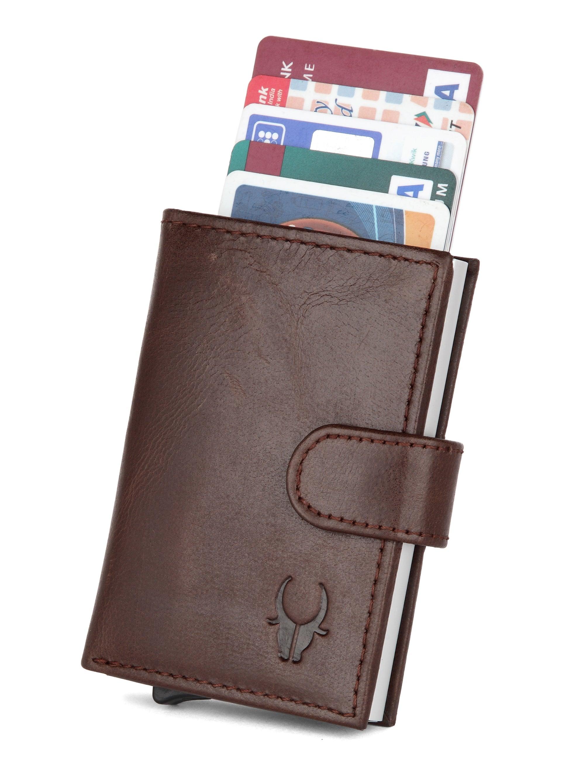 WildHorn® RFID Protected Unisex Genuine Leather Card Holder (Brown Crunch) - WILDHORN