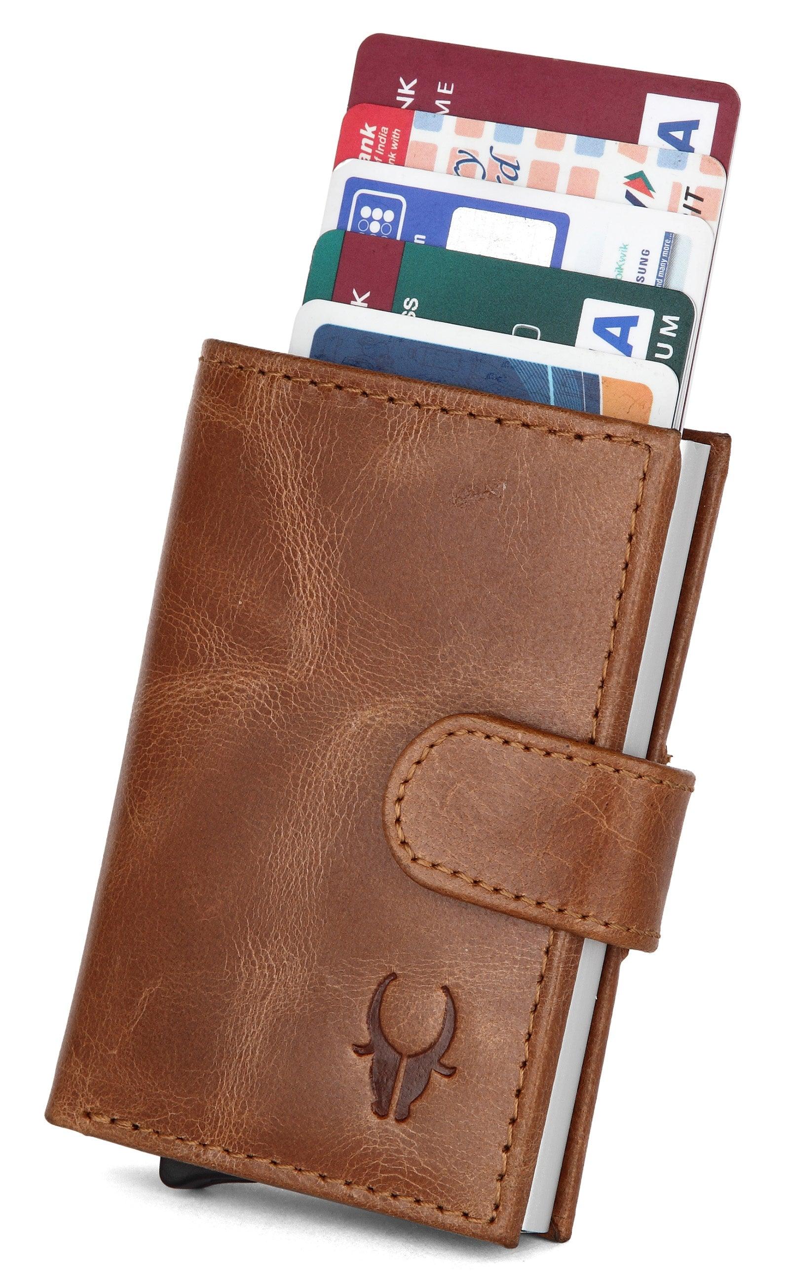 WildHorn® RFID Protected Unisex Genuine Leather Card Holder (TAN Crunch) - WILDHORN