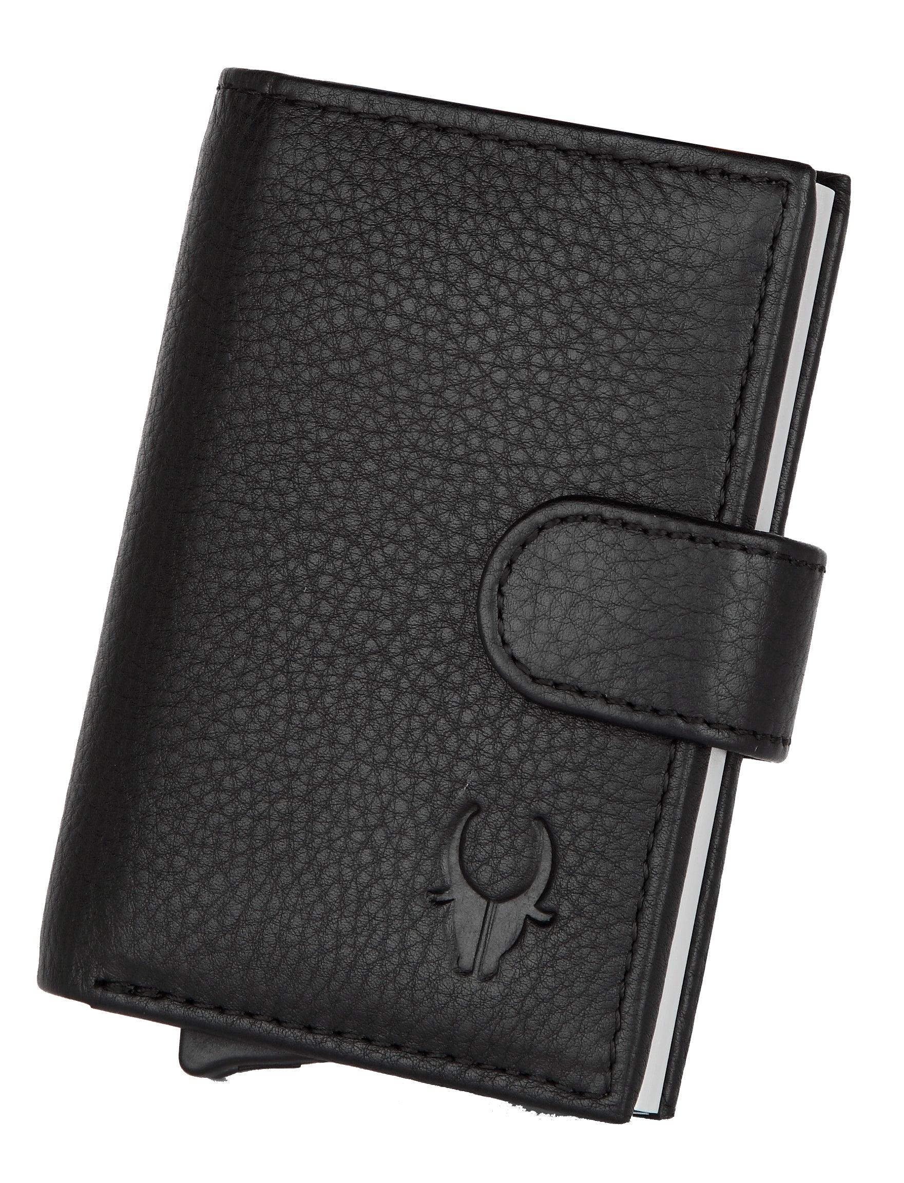 WildHorn® RFID Protected Unisex Genuine Leather Card Holder (Black) - WILDHORN