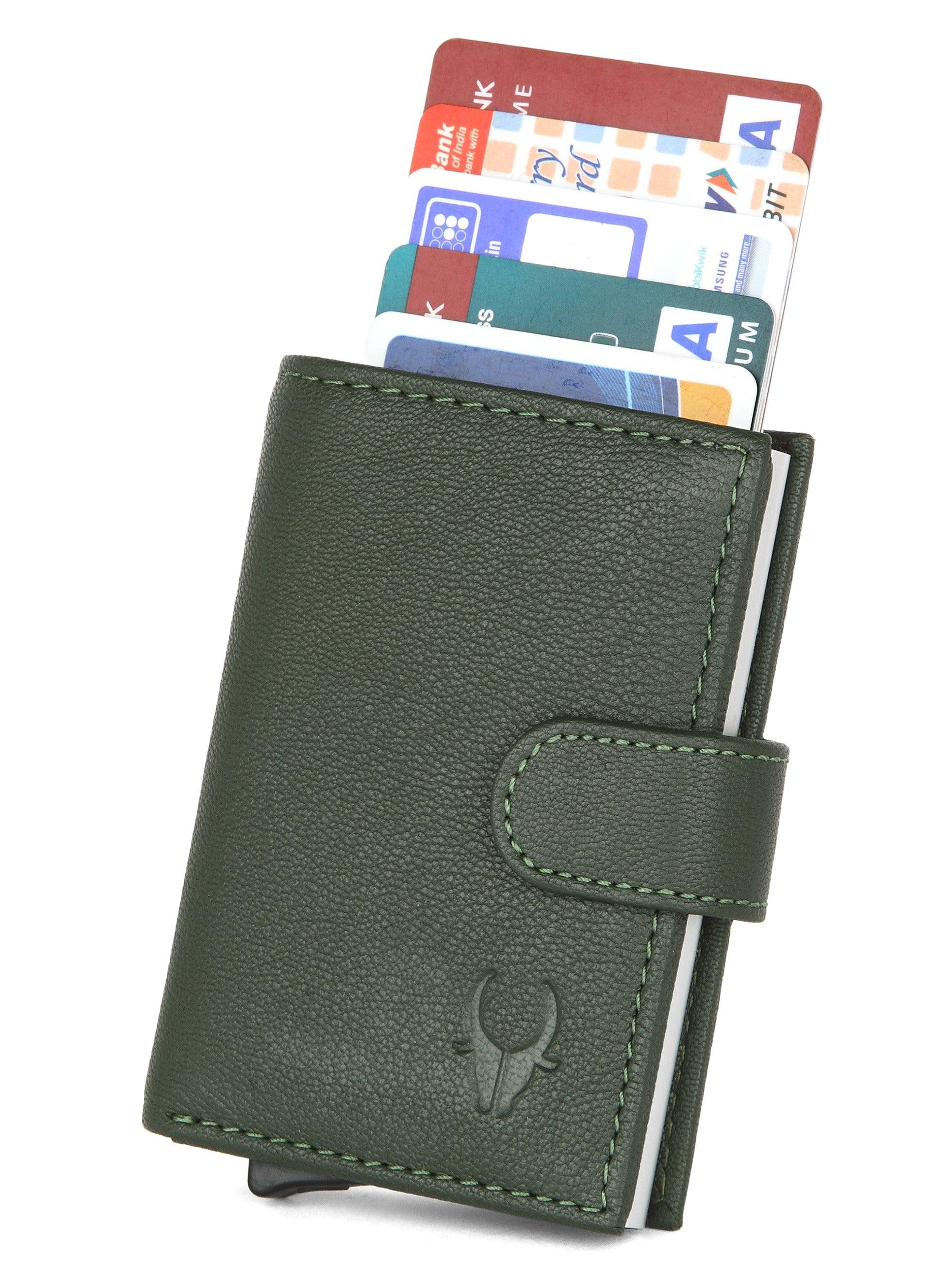 WildHorn® RFID Protected Unisex Genuine Leather Card Holder (Green) - WILDHORN